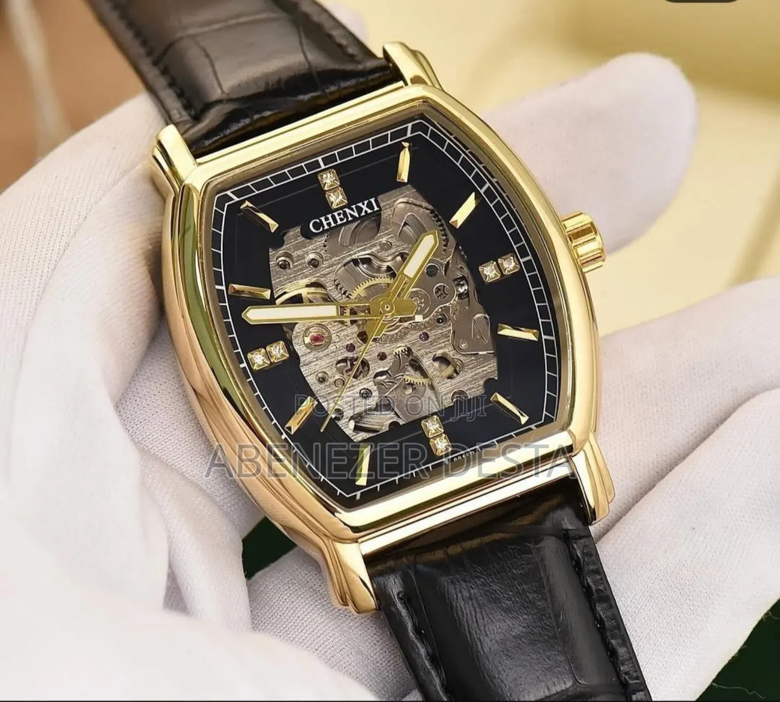 Gold-Toned Chenxi Automatic Mechanical Watch With a Skeleton Dial