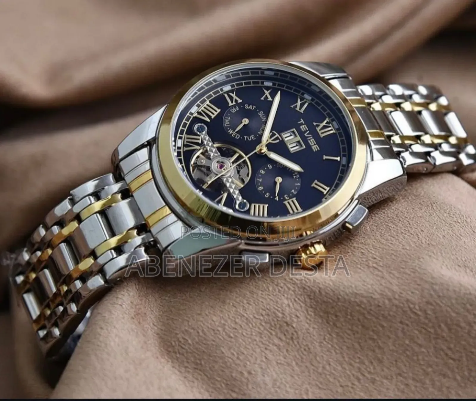 Tevise T9005 Automatic Mechanical Watch With a Two-Tone Silver