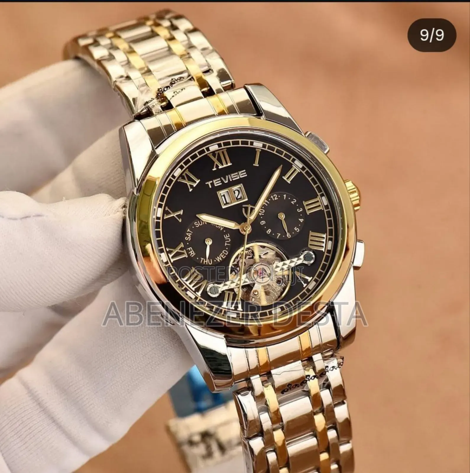 Tevise T9005 Automatic Mechanical Watch With a Two-Tone Silver