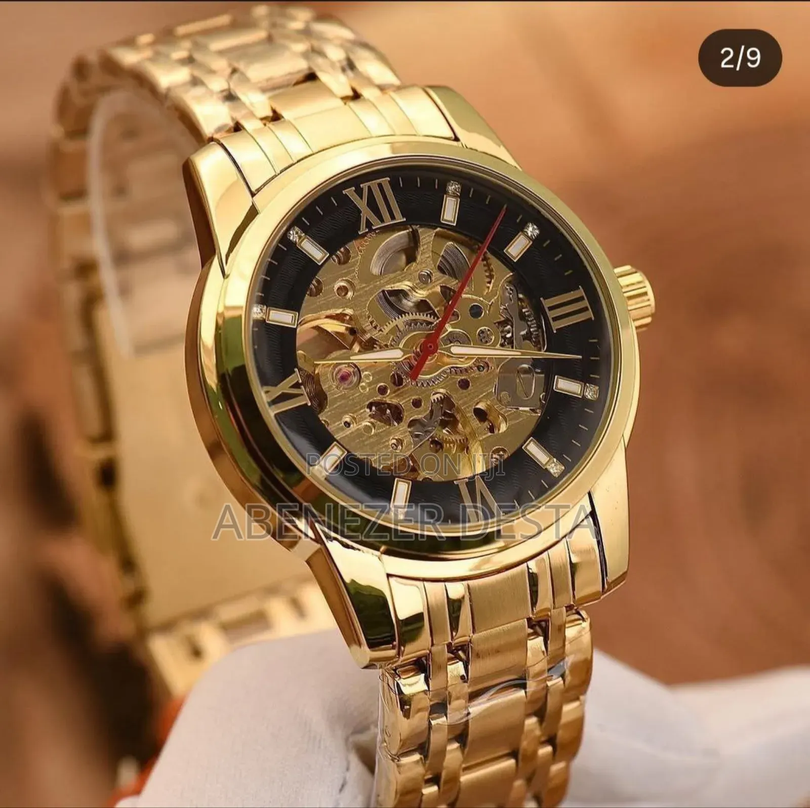 Gold-Toned Skmei 9222 Automatic Mechanical Men's Watch With a Skeleton