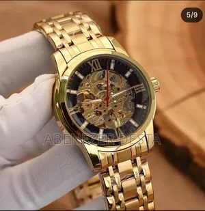 Gold-Toned Skmei 9222 Automatic Mechanical Men's Watch With a Skeleton