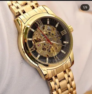 Gold-Toned Skmei 9222 Automatic Mechanical Men's Watch With a Skeleton