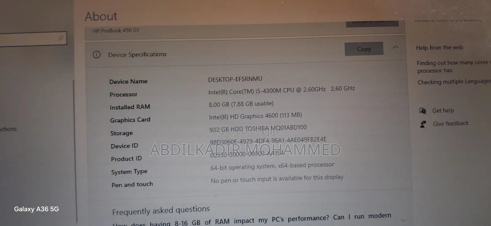 Laptop HP ProBook 450 G1 8GB Intel Core I5 HDD 1T