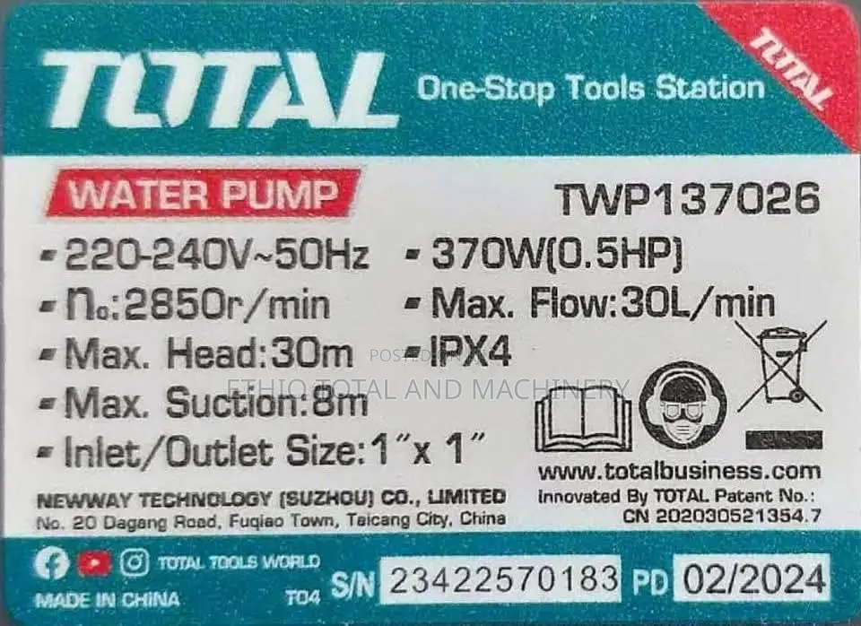 Total 0.5 Hp Water Pump