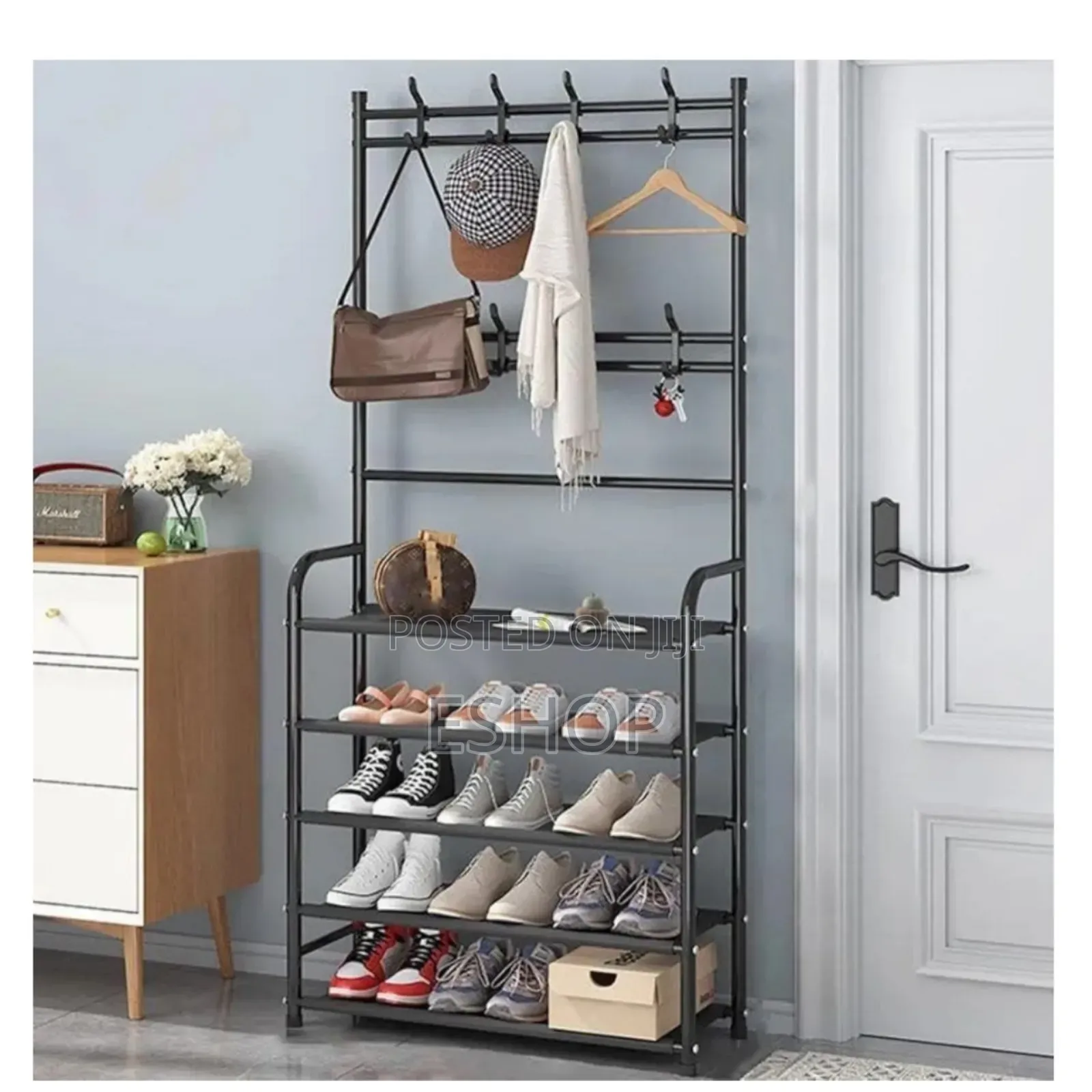 Sleek L-shaped Floor Rack–Effortless Installation Zero Tools
