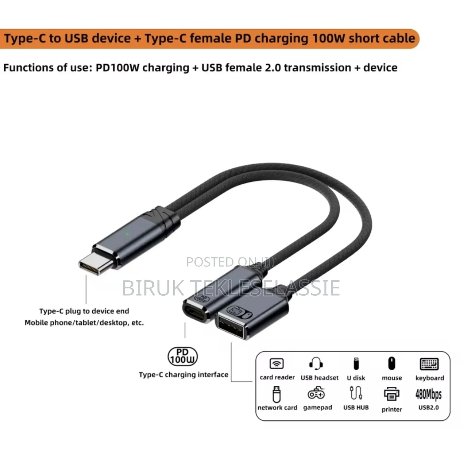 2 in 1 Usb C Otg Charging Adapter + Usb 2.0