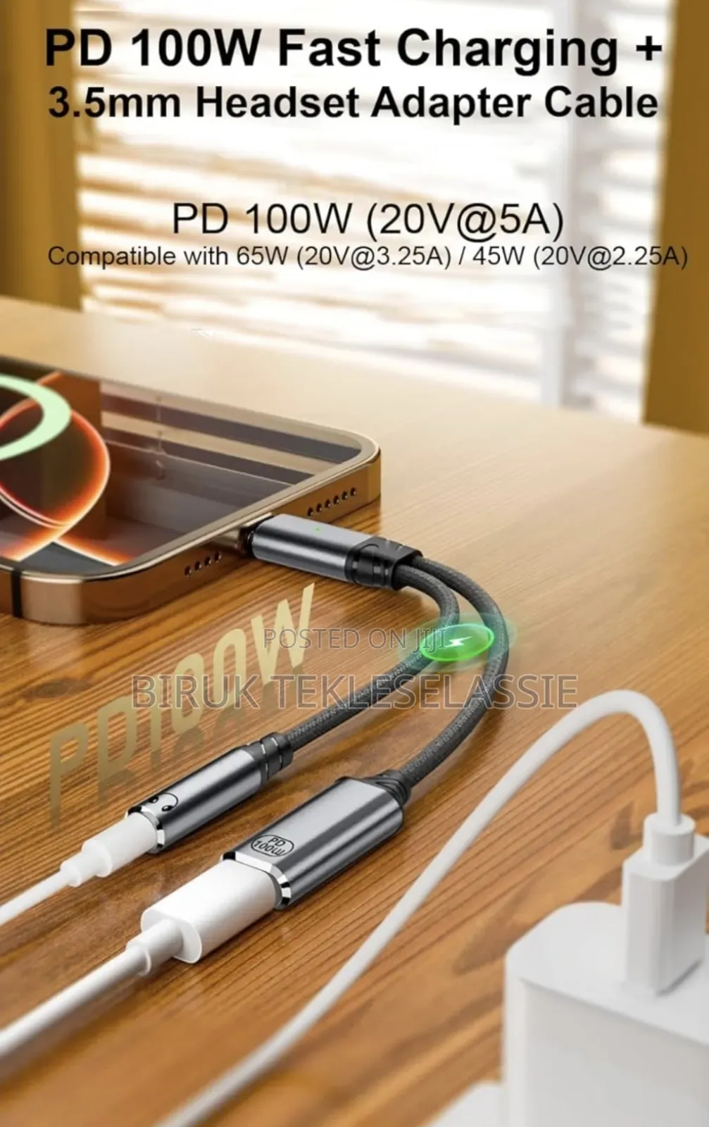 Usb-C to 3.5mm Headphone + Charger Adapter