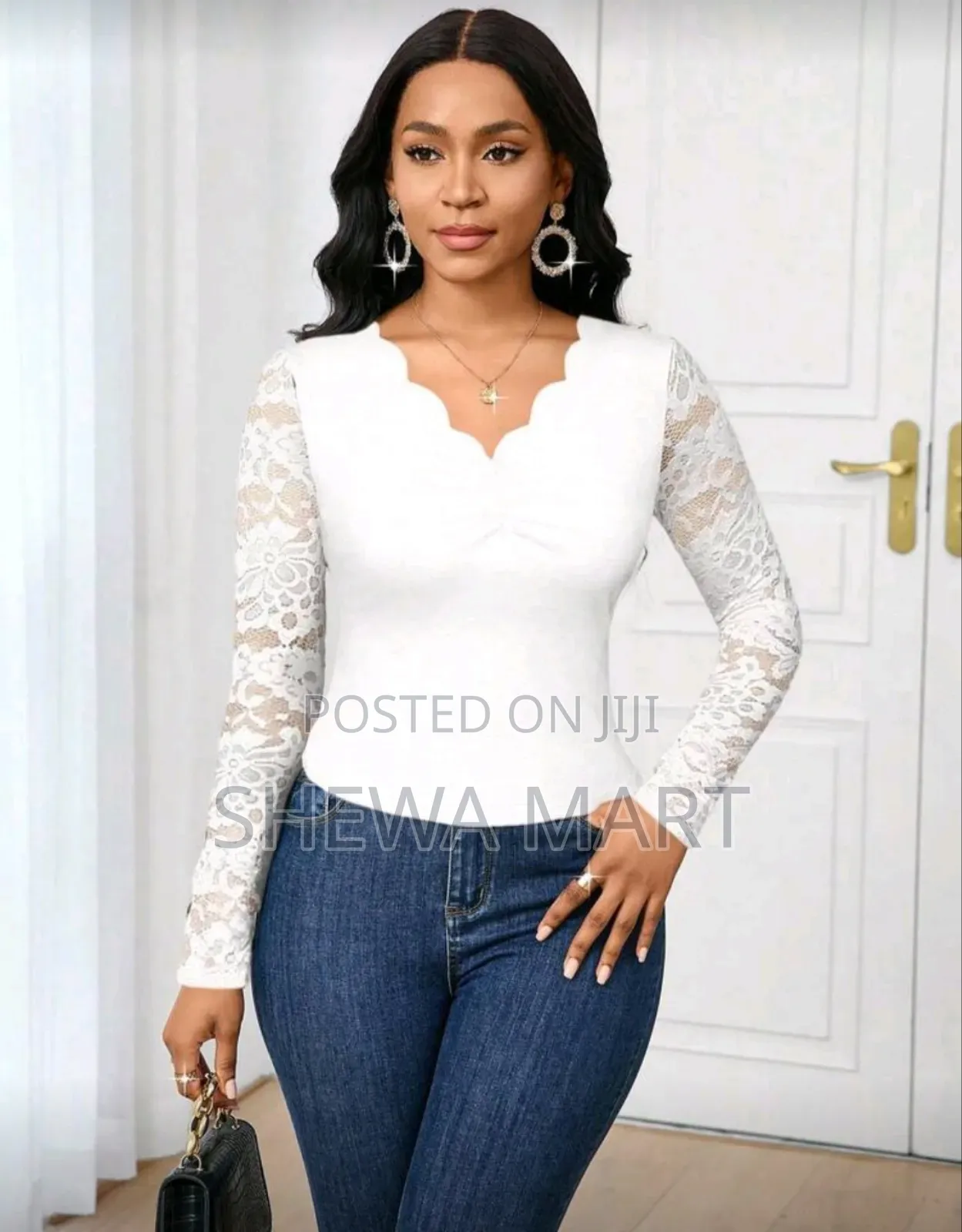 Lady 2025 New Elegant Commuting White Solid Color Lace Patchwork Fitte