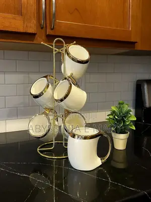 6set Ceramic Mugs With Golden Stand