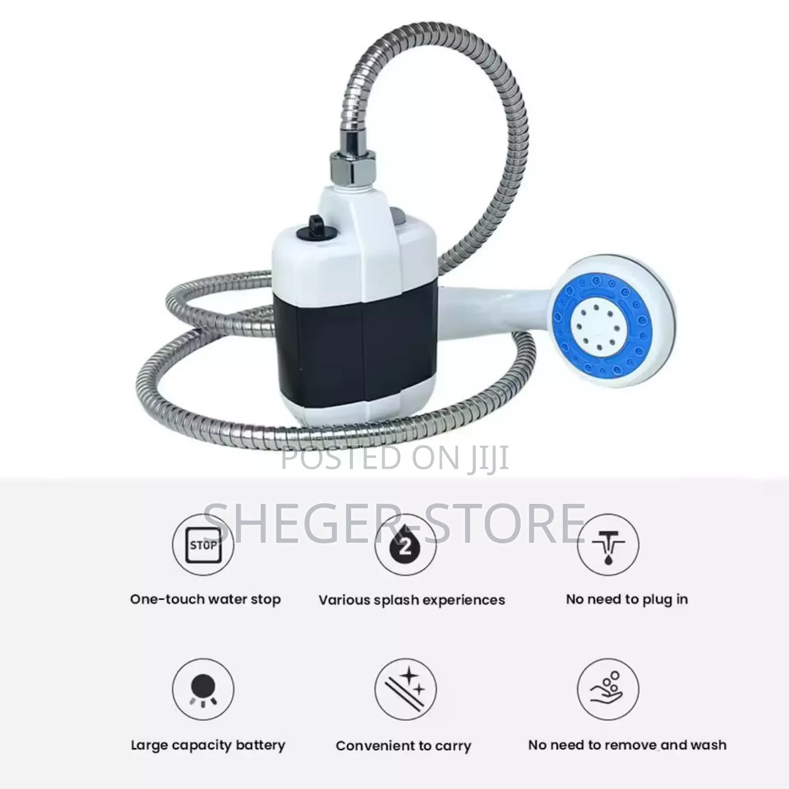 Orginal Portable Outdoor Shower Pump (በቻርጅ የሚሰራ ተንቀሳቃሽ ሻወር ፓምፕ ) 1.5m