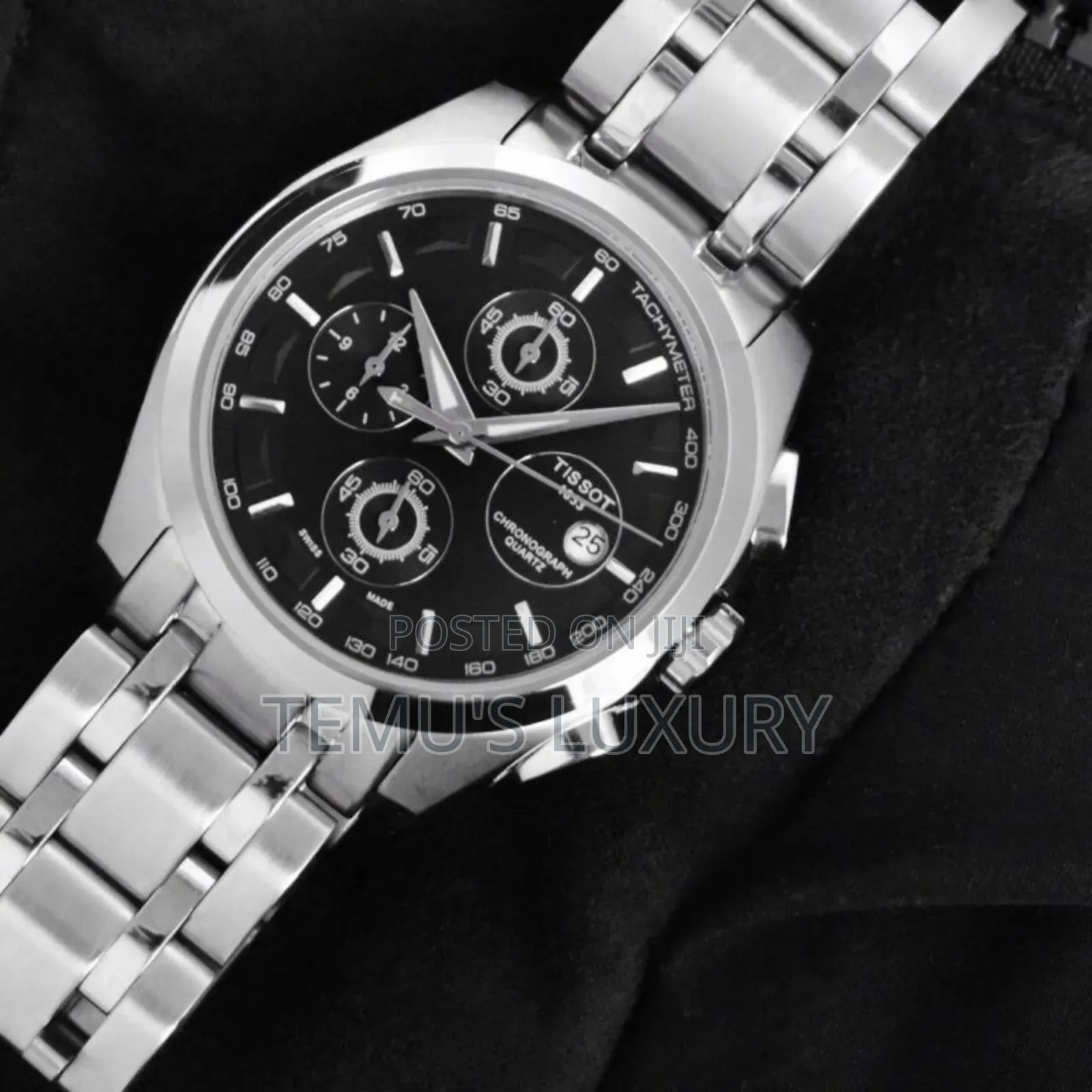 Tissot 1853 Chronograph Watch With a Black Dial and a Silver Metal .