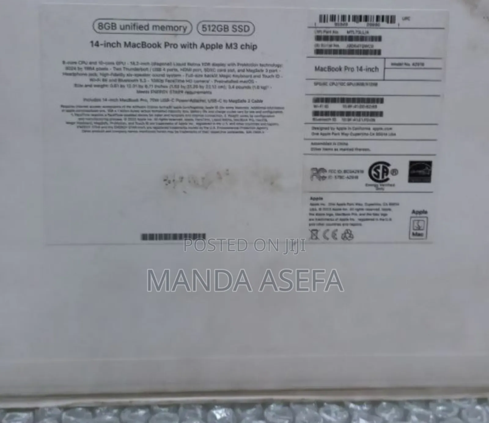 New Laptop Apple MacBook Pro 8GB Apple M3 SSD 512GB