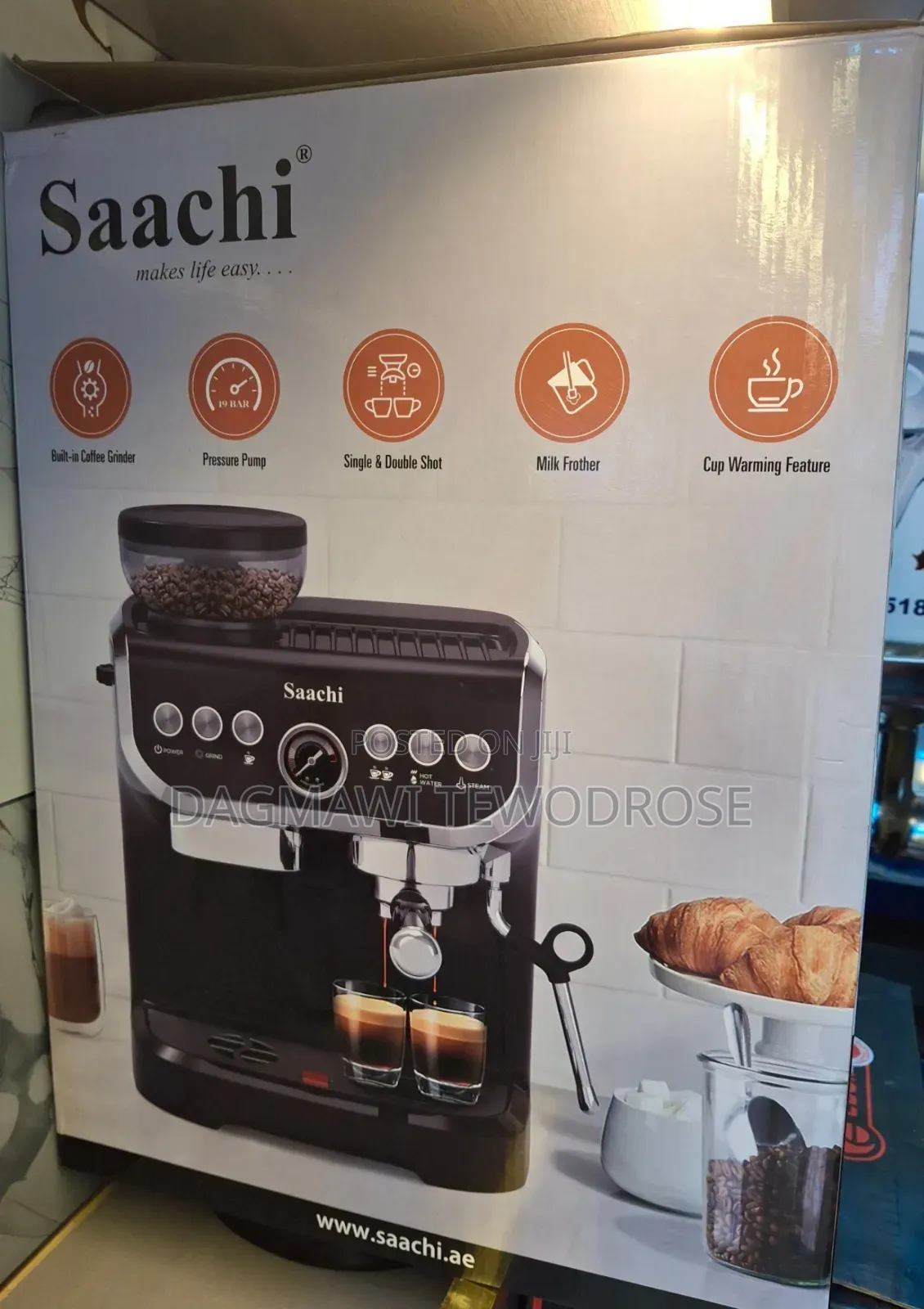 Saachi 19-Bar Coffee Maker With Built in Grinder -Nl-Cof-7066cg-Bk