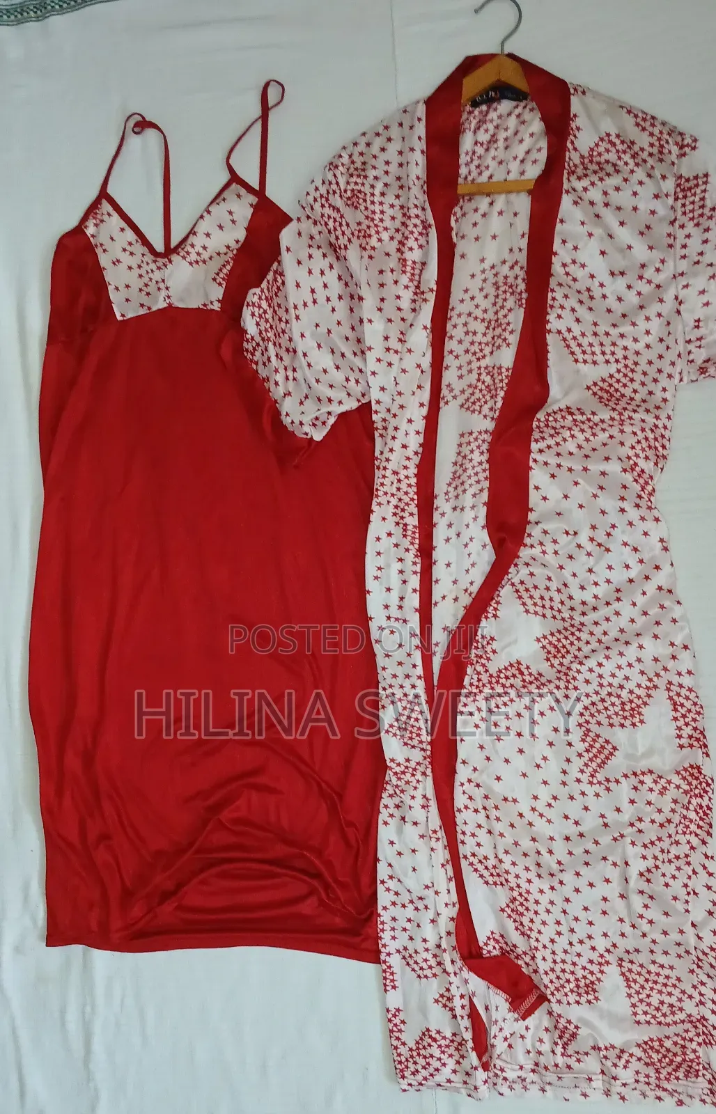 Nightgown Red and White Robe Set