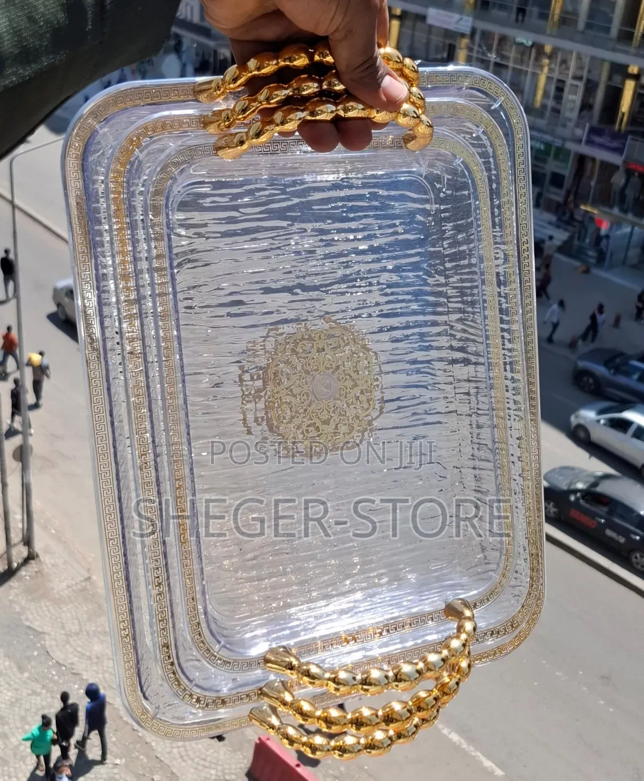 High Class Acrylic 3pc Tray ( ለፍራፍሬ፣ ለ መጠጥ እና ሌሎች ምግቦች ለማቅረብ የሚፈለግ )