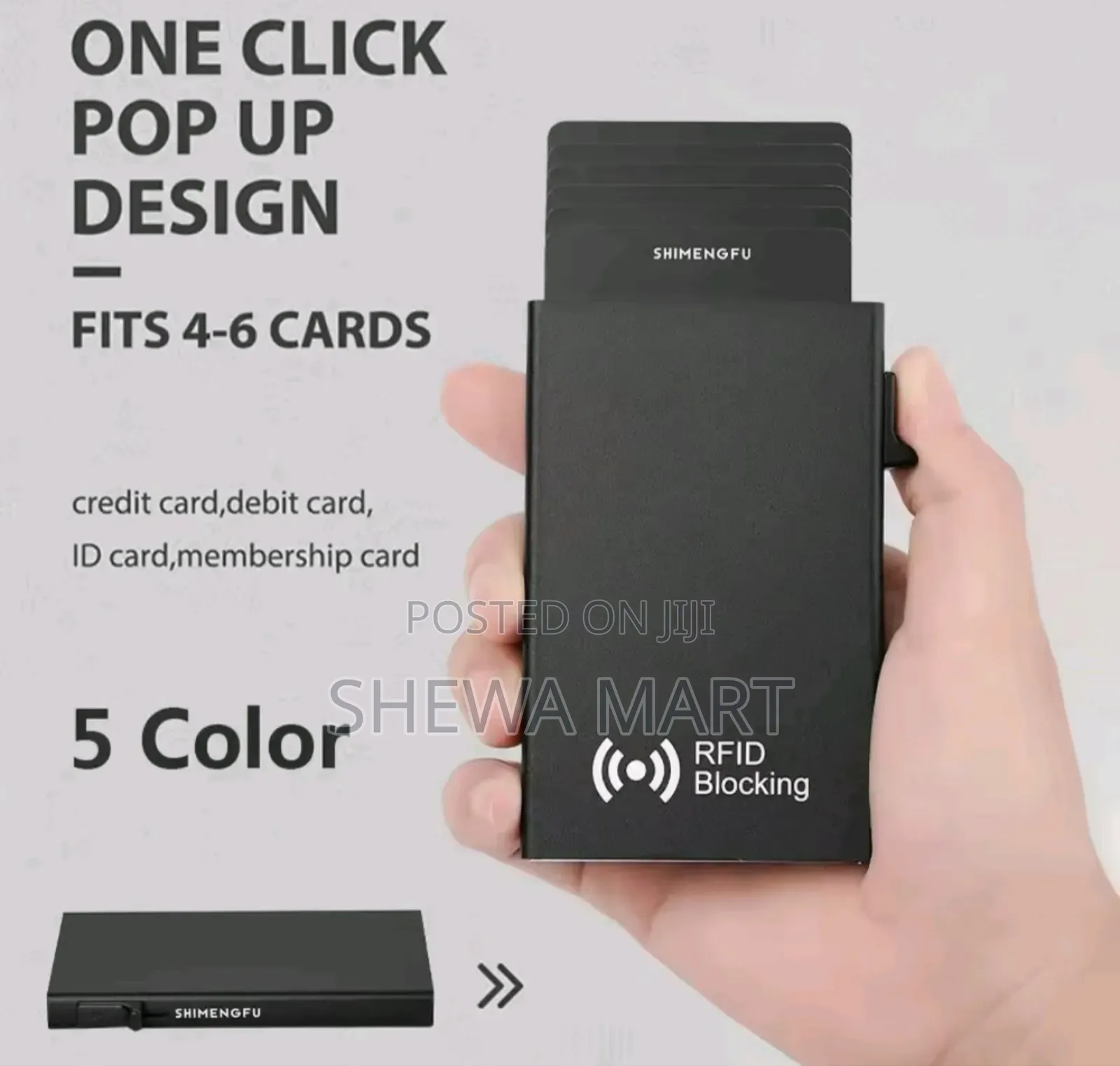 Blocking Magnetic Card Holder - Wallet With One View, Black Metal Desi