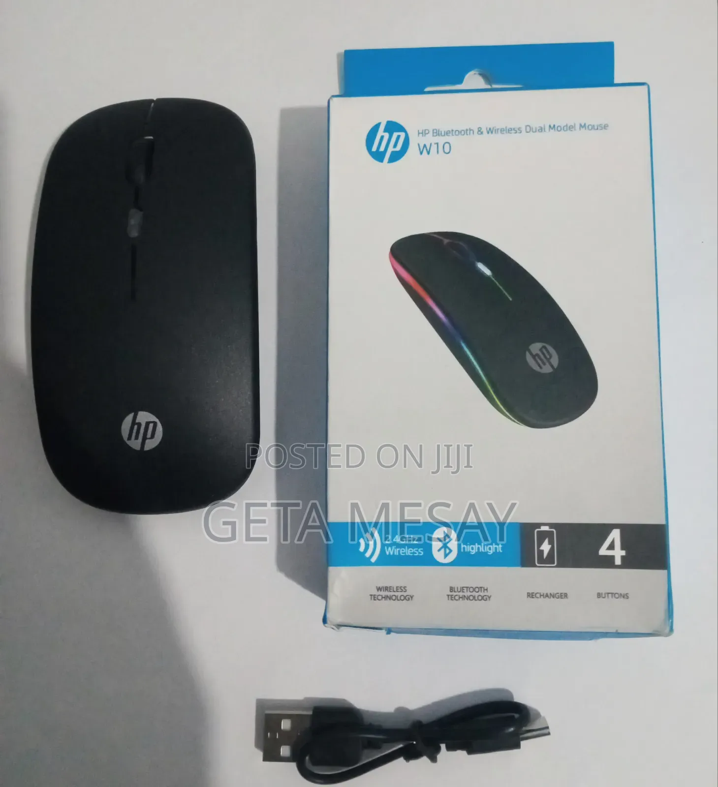 Hp W10 Bluetooth 2.4ghz Wireless Dual Mode Rechargeable Mouse