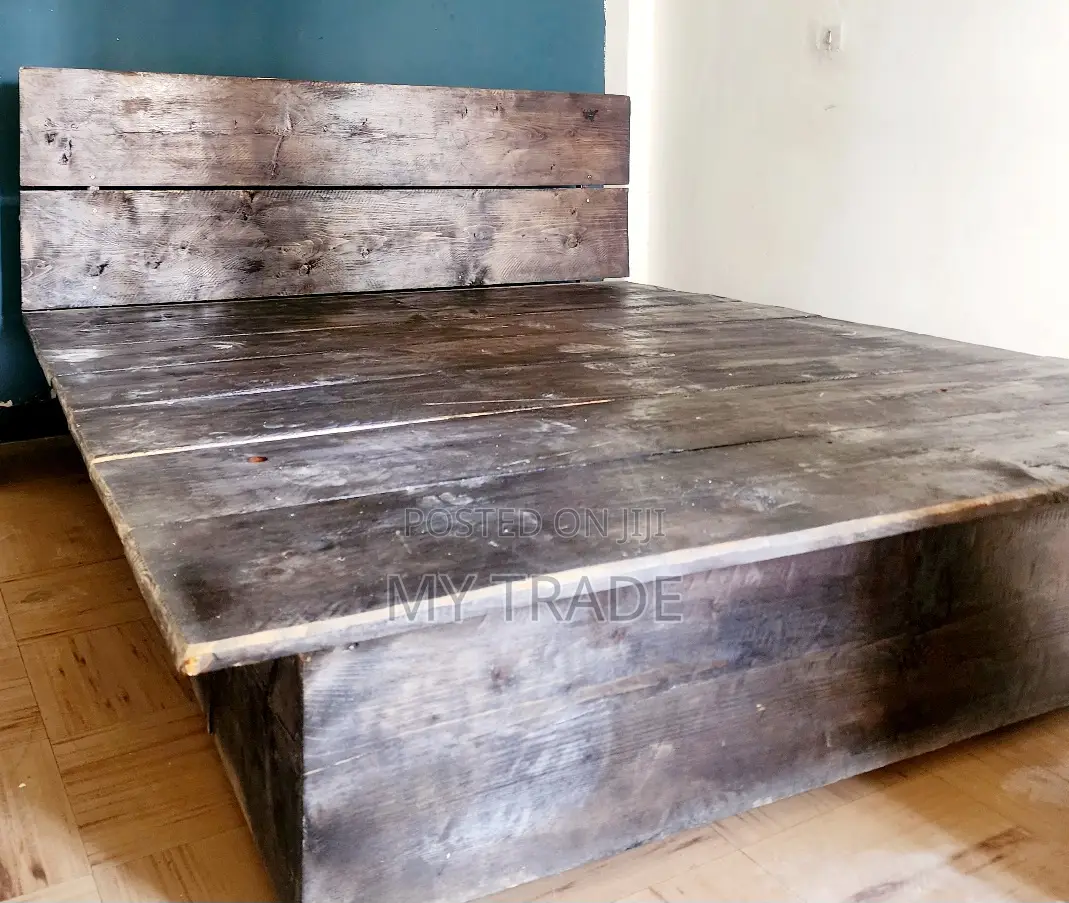 Custom-Made Queen Size Wooden Bed With Mattress