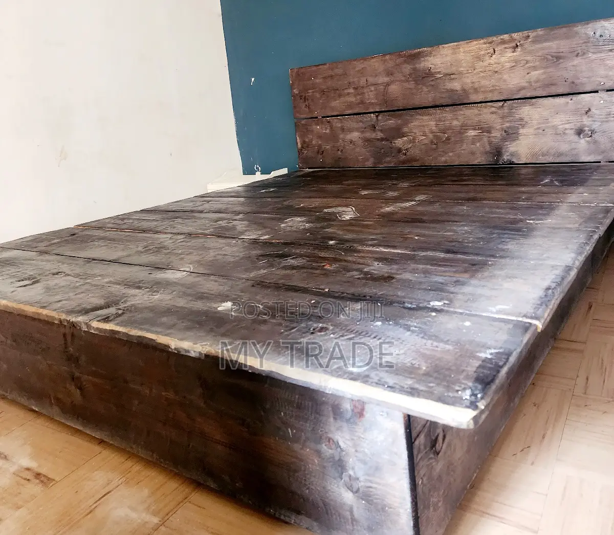 Custom-Made Queen Size Wooden Bed With Mattress
