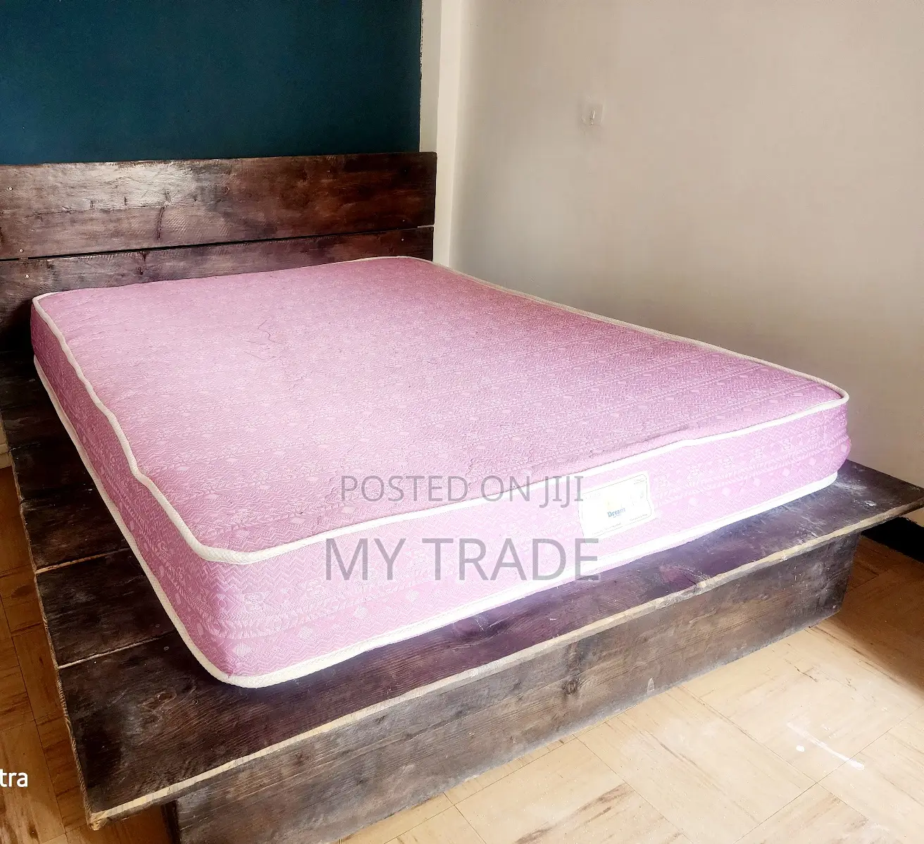 Custom-Made Queen Size Wooden Bed With Mattress