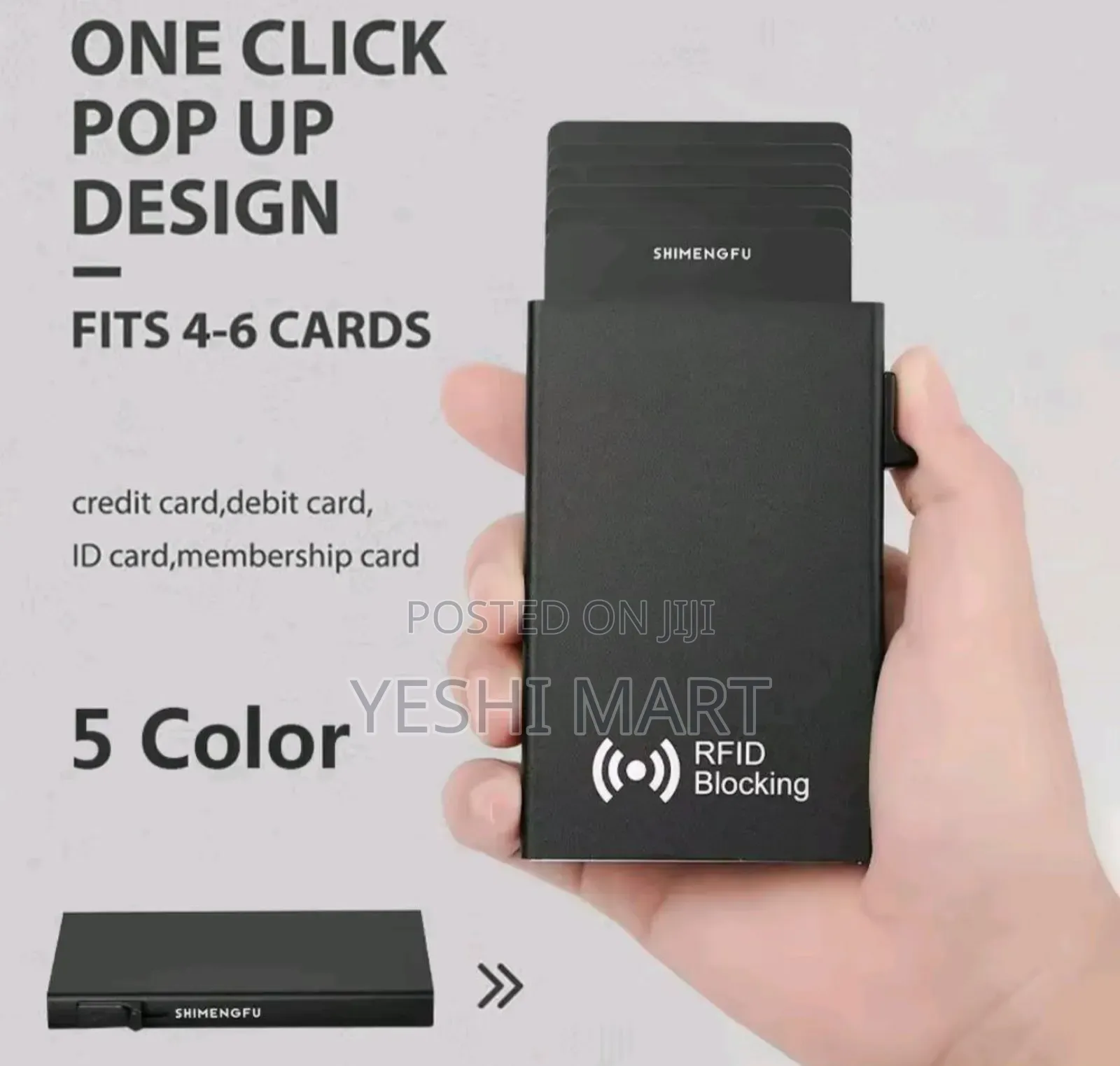 Blocking Magnetic Card Holder - Wallet With One View, Black Metal Desi