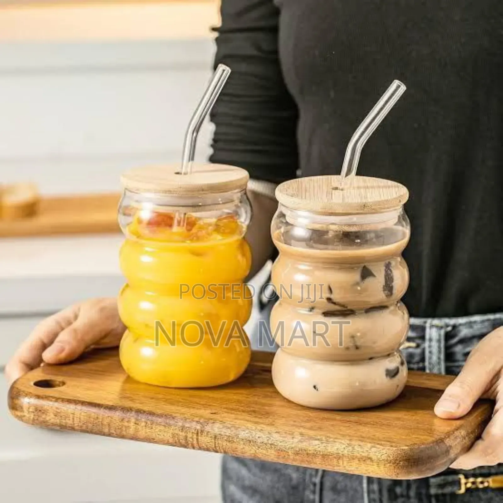 Glass Drinking Mug With Straw