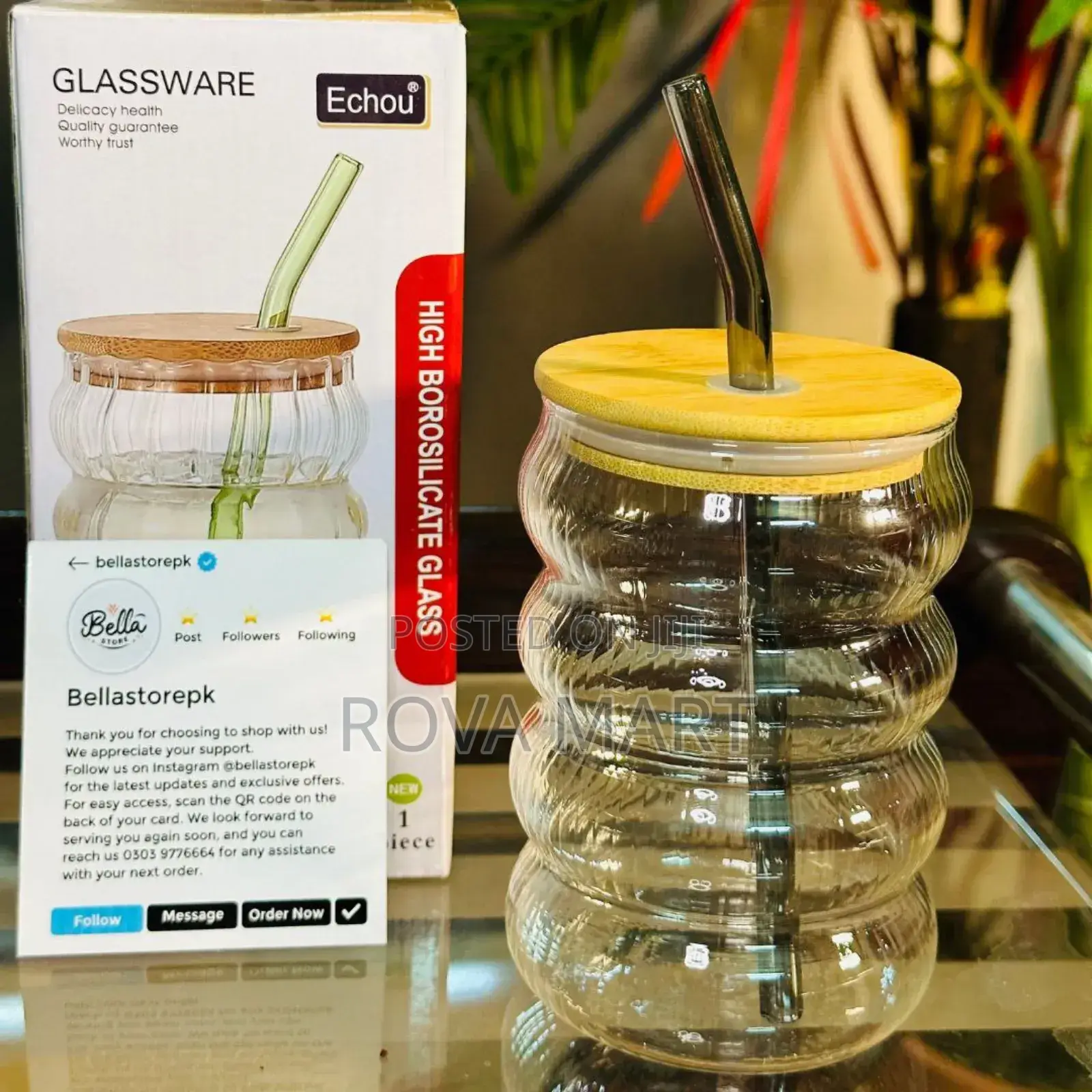 Glass Drinking Mug With Straw