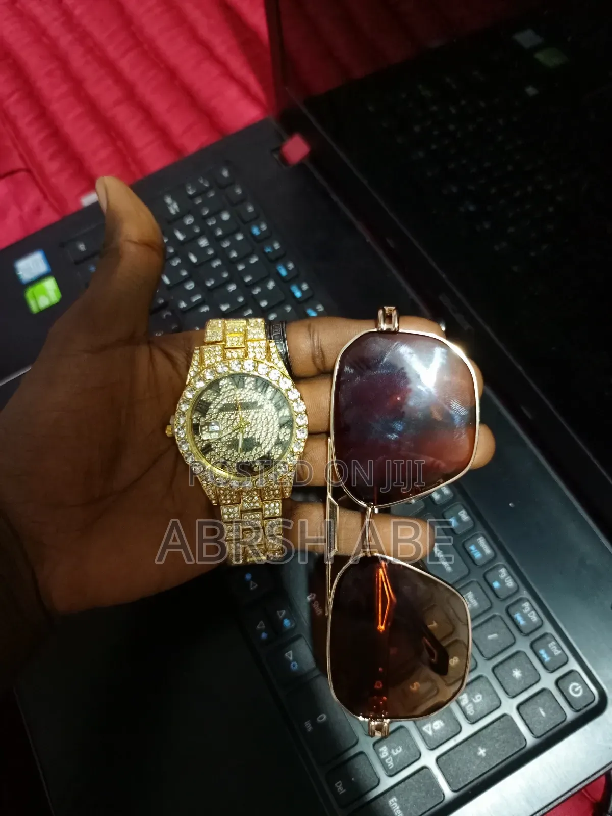 Diamond Hip Hop Watch and Golden Eye Glass