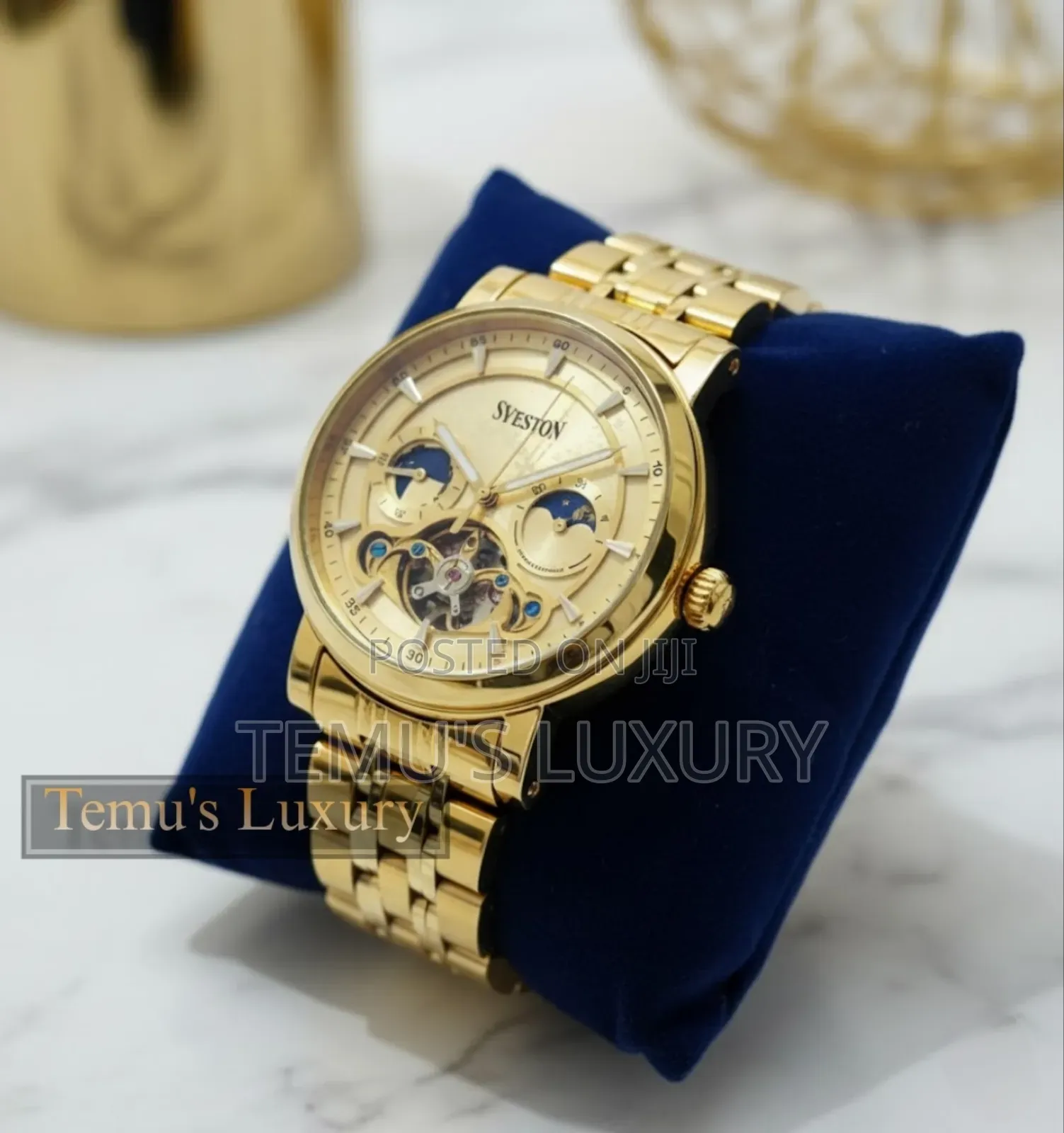 Sveston- Men Automatic Watch Skeleton Moon Phase Dial Stainless Steel