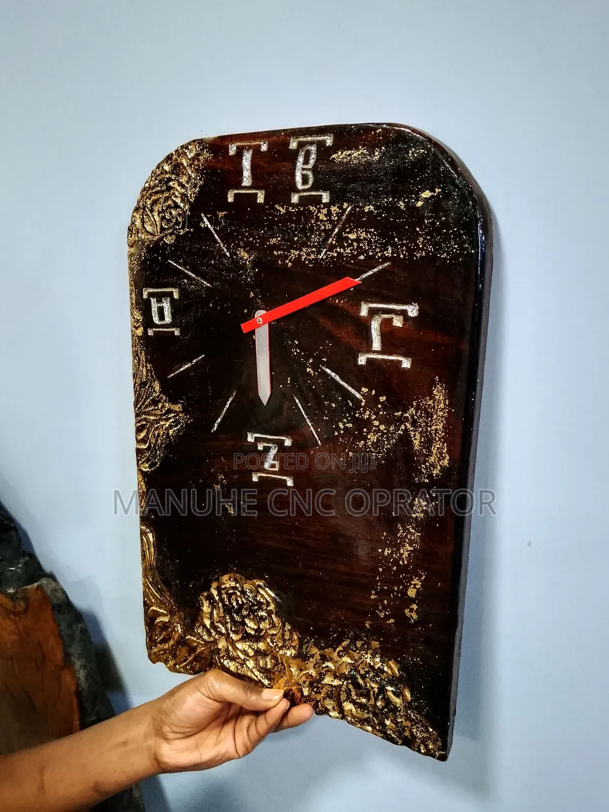 Wall Clock (Size 39×26cm) Solid Wanza Wood, Hand Made