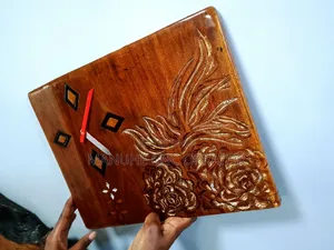 Wall Clock (Size33.5×25.5cm) Solid Wanza Wood, Hand Made( at Manuhe66