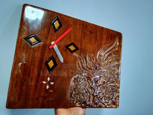 Wall Clock (Size33.5×25.5cm) Solid Wanza Wood, Hand Made( at Manuhe66