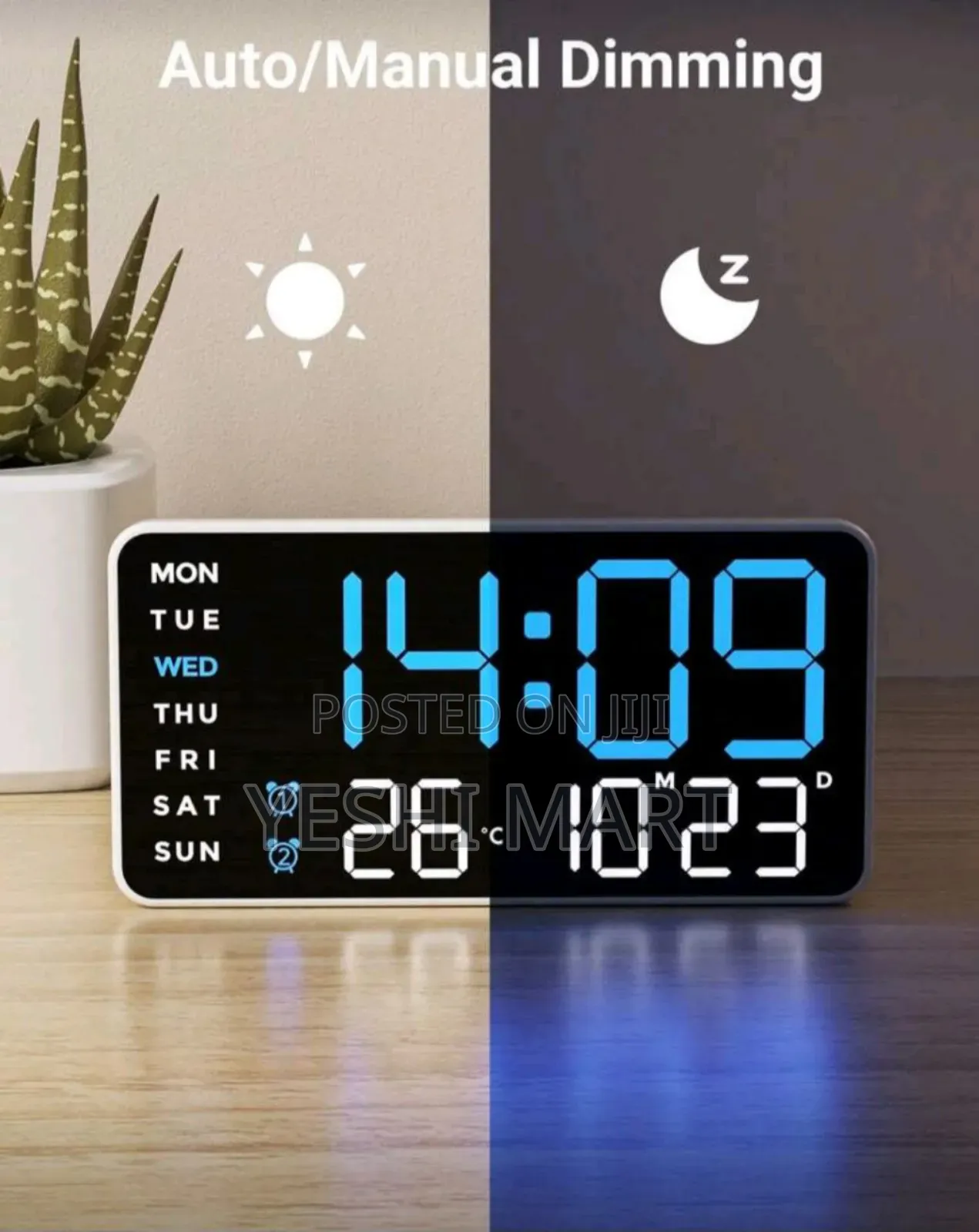 Large Digital Wall Clock With Temperature, Calendar Alarm Night Light