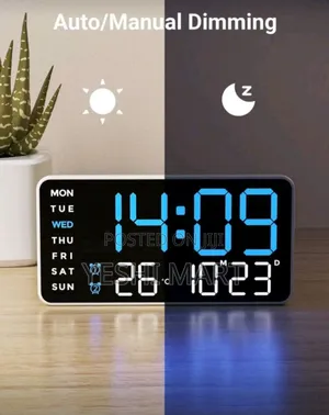 Photo - Large Digital Wall Clock With Temperature, Calendar Alarm Night Light