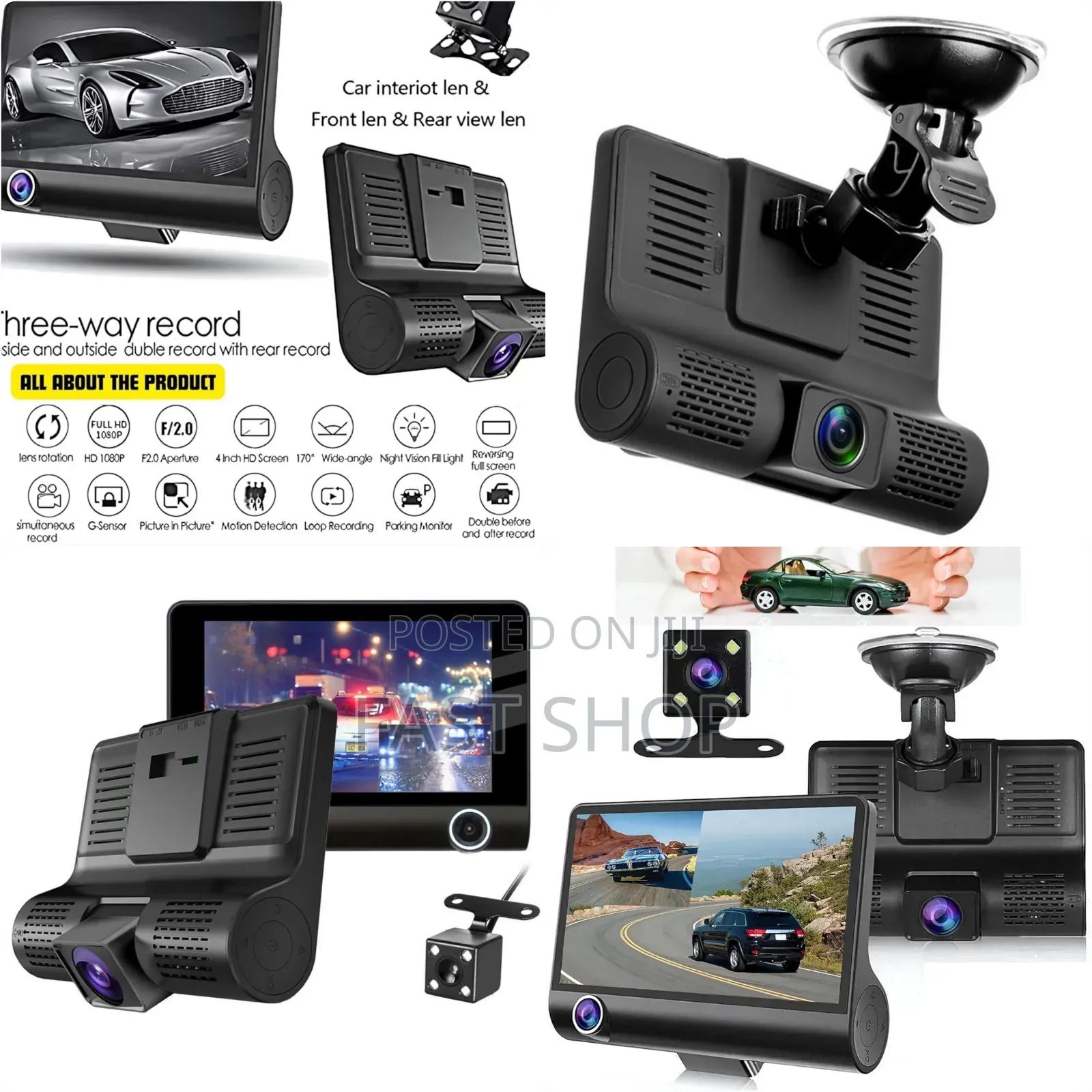 4 Inch Full Hd 3 Lens Car Dash Camera