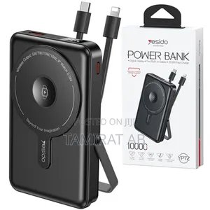 Yesido 10000mah Wireless Power Bank With Kickstand Usb-C + Ip Cables