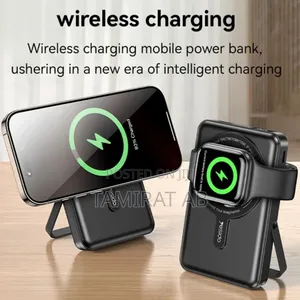 Yesido 10000mah Wireless Power Bank With Kickstand Usb-C + Ip Cables