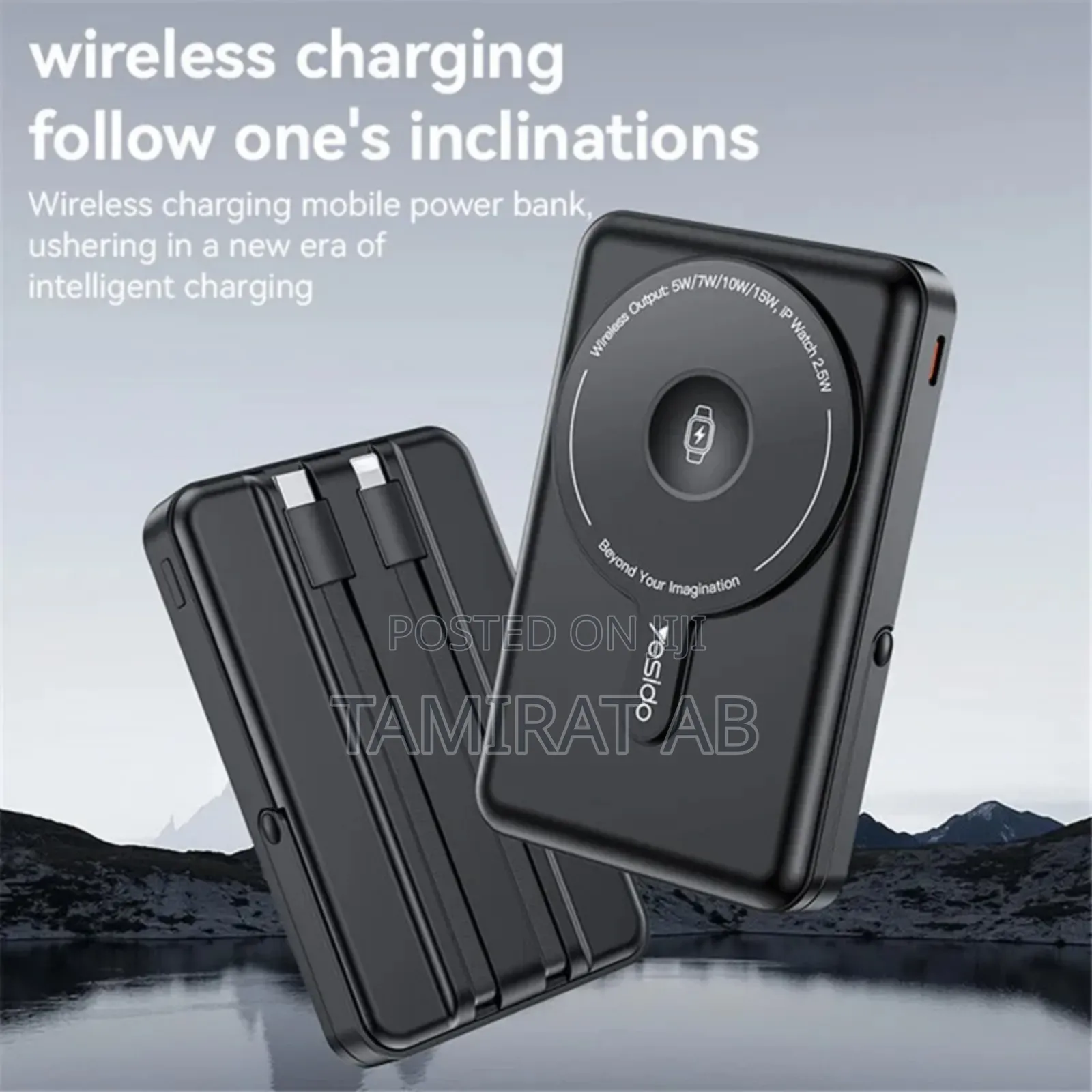 Yesido 10000mah Wireless Power Bank With Kickstand Usb-C + Ip Cables