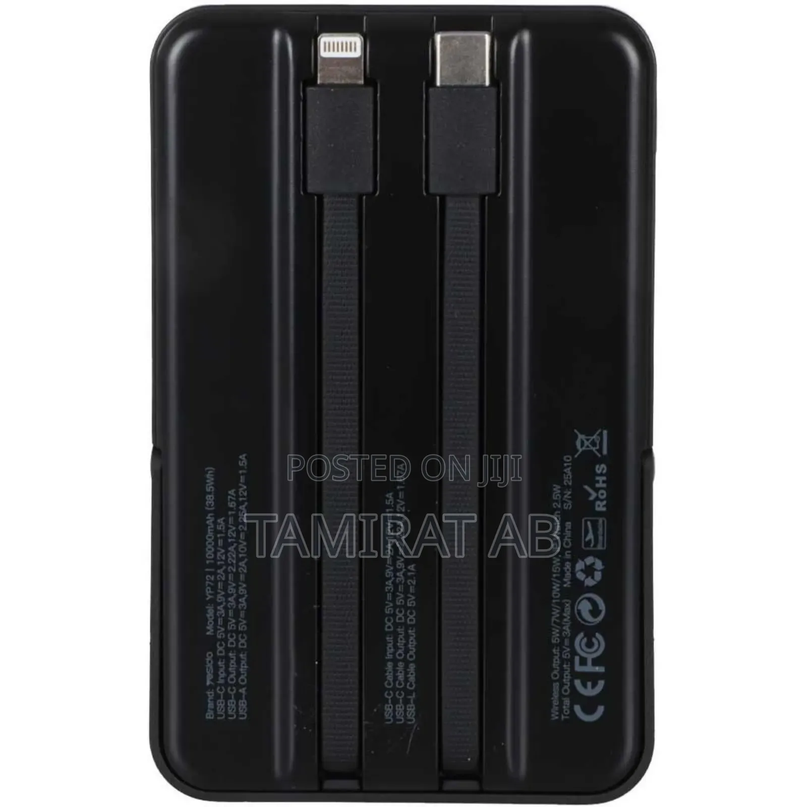 Yesido 10000mah Wireless Power Bank With Kickstand Usb-C + Ip Cables