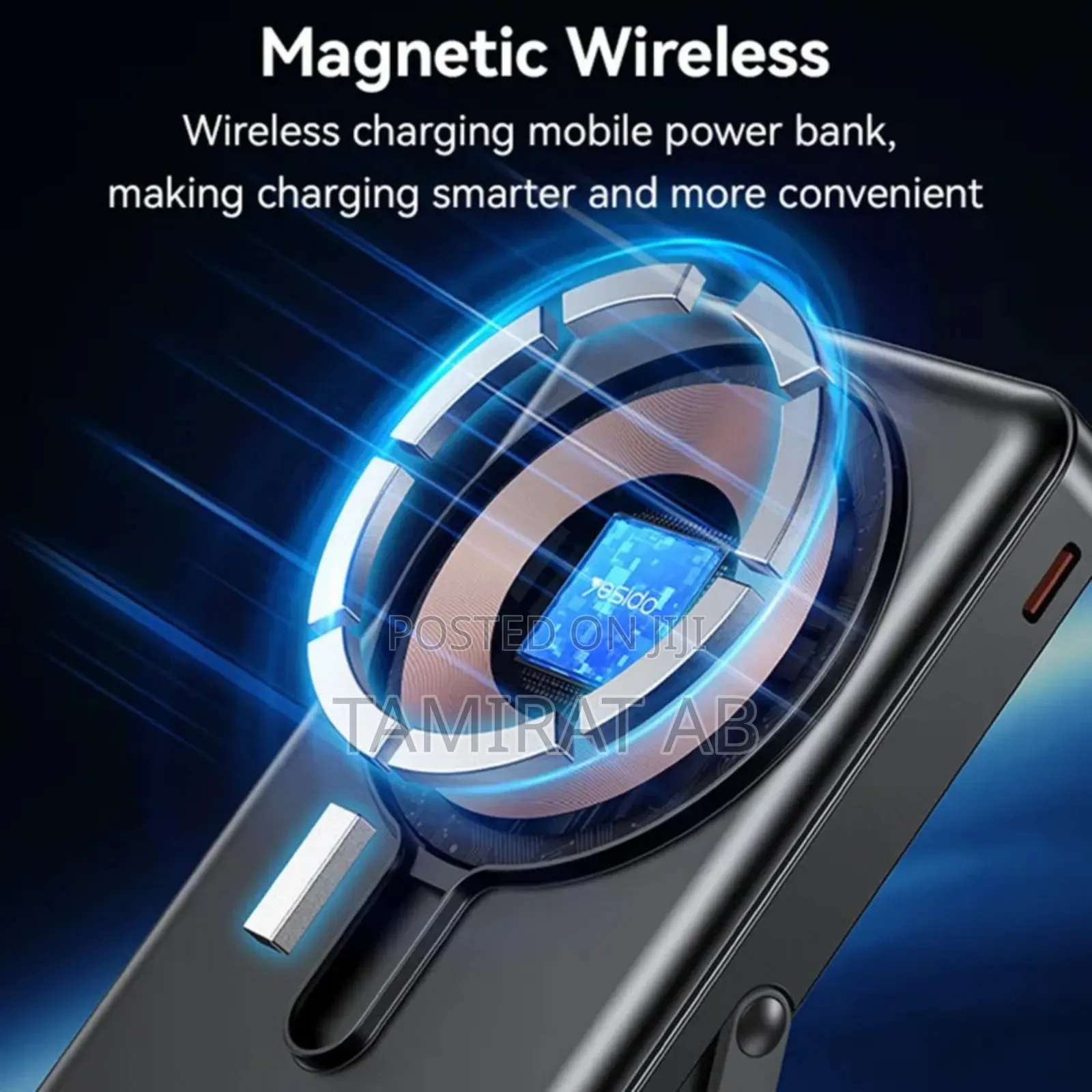 Yesido 10000mah Wireless Power Bank With Kickstand Usb-C + Ip Cables