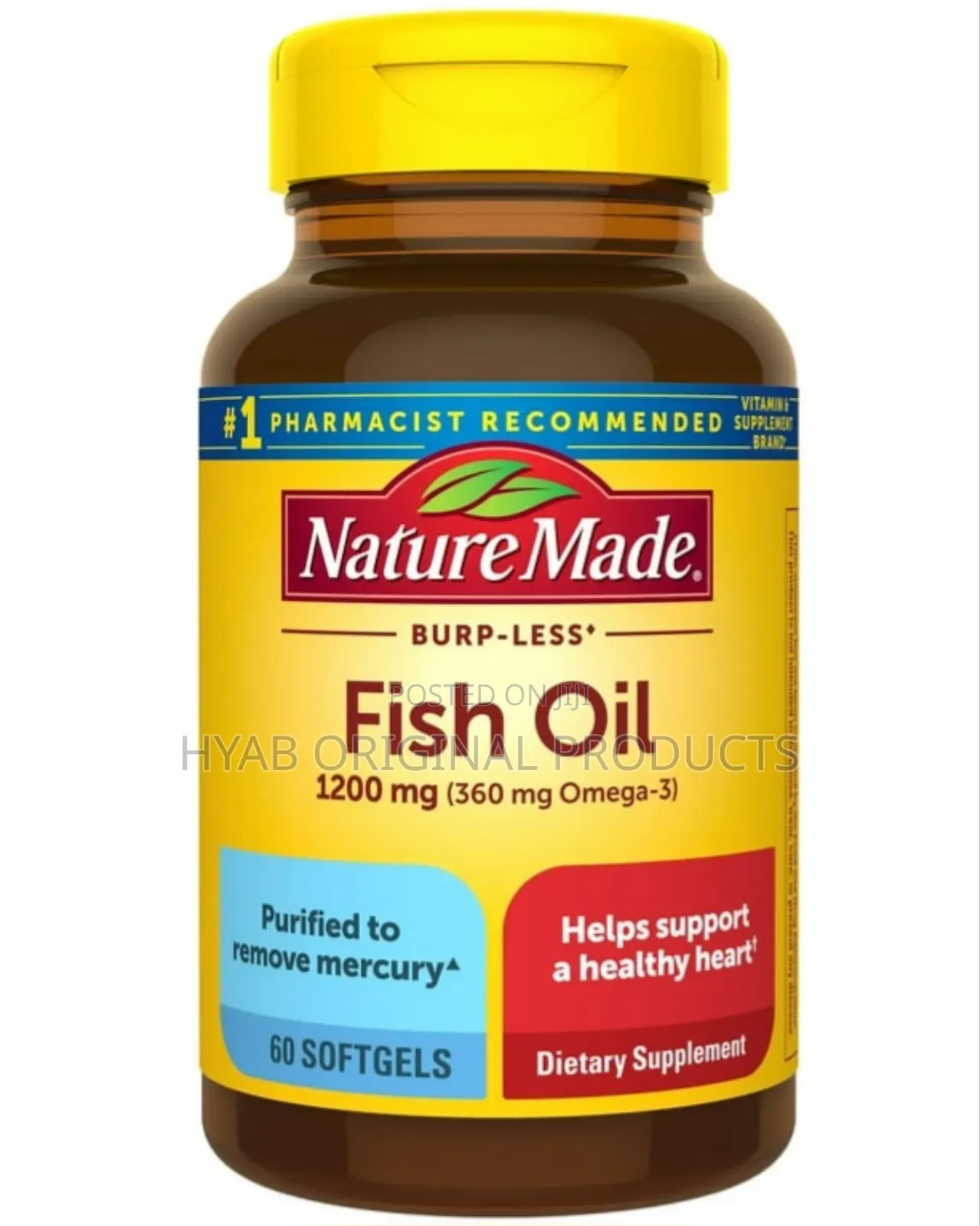 Burp Less Fish Oil 1200 Mg Softgels, Fish Oil Supplements, 60 Count