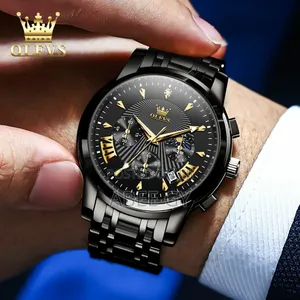 Olevs Men's Waterproof Watches Stainless Steel Waterproof Chronograph
