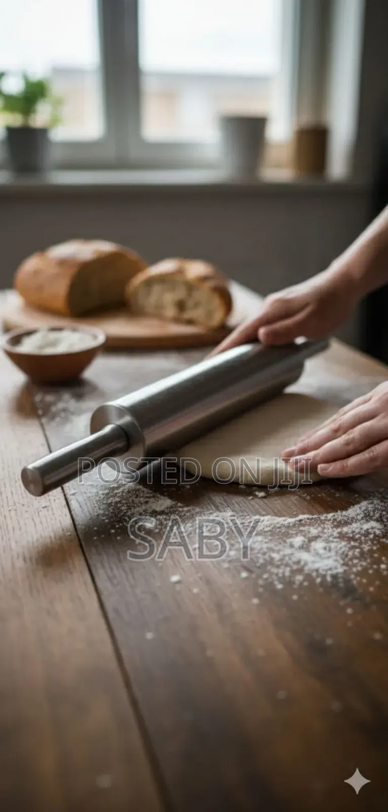 1pcs Stainless Steel Rolling Pin Handle Pastry Dough Flour Roller