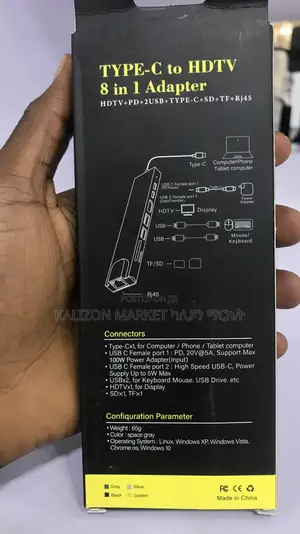 Type-C to HDTV 8 in 1 Original ከ ታይፕ ሲ ወደ ፈለጉት መቀየሪያ