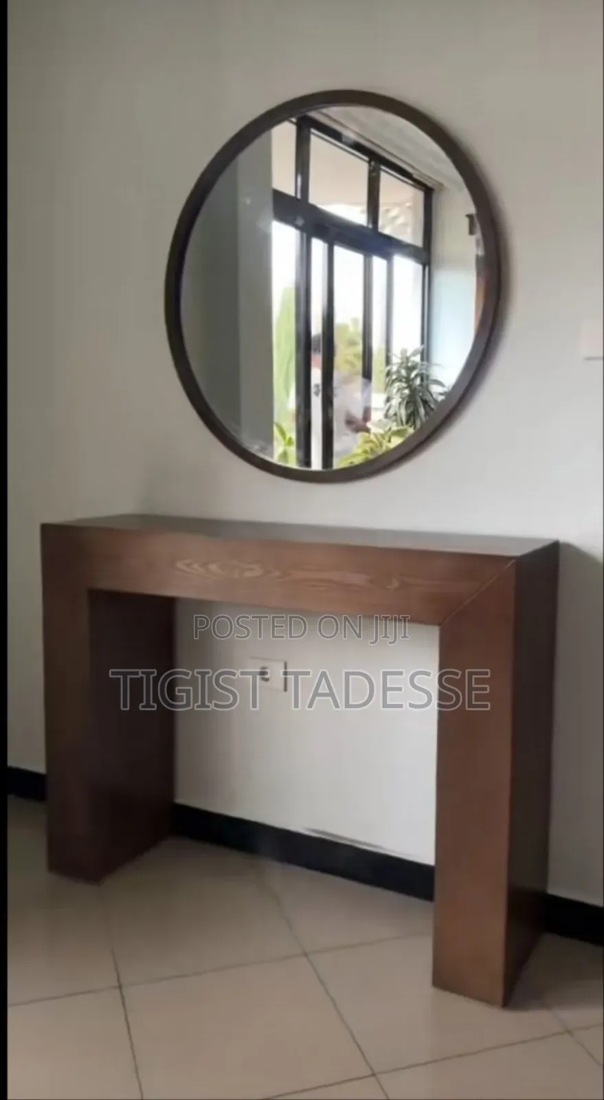 Custom Oak Finish Fluted Console Table With Drawers