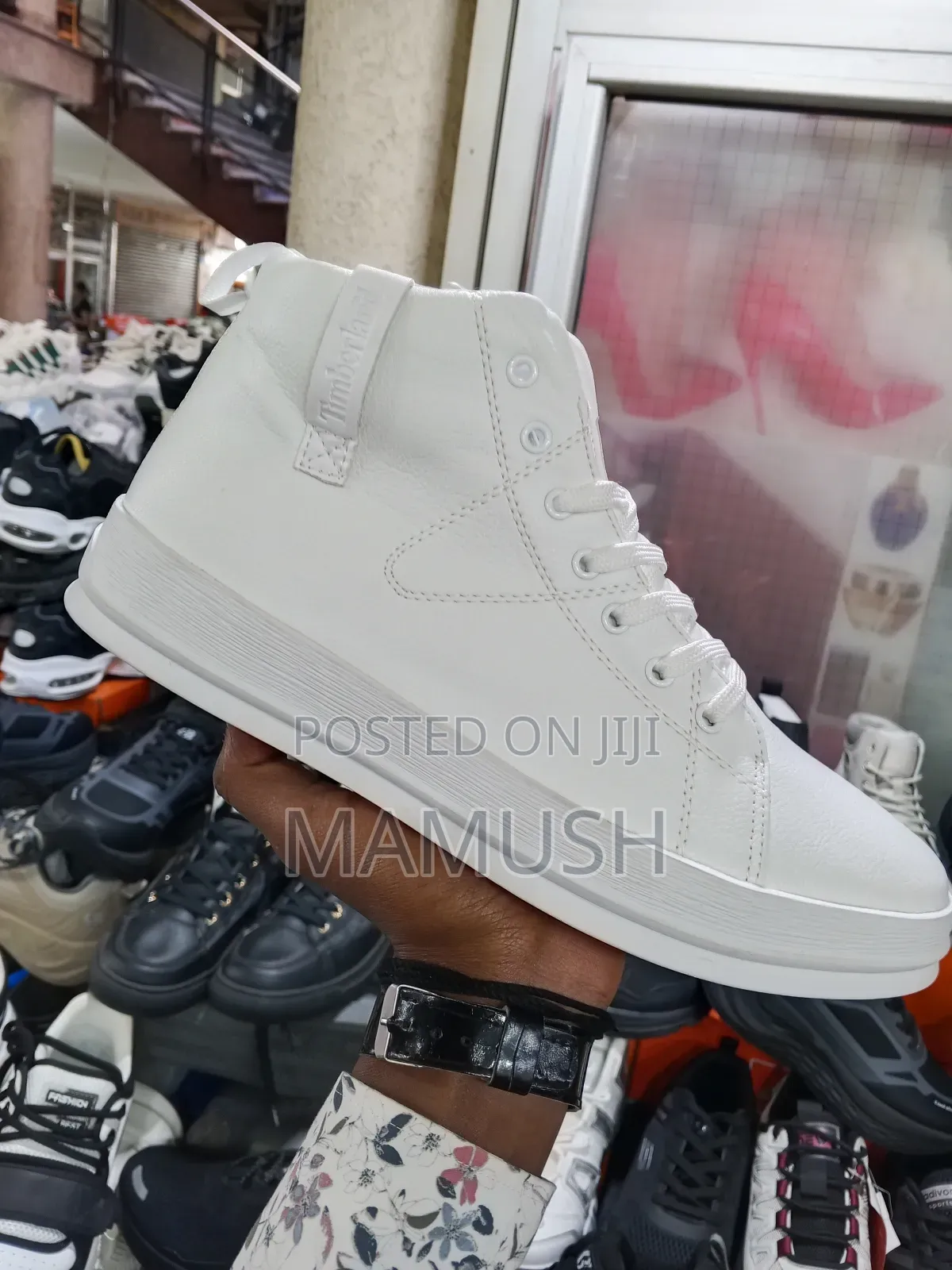 This Is Apair of White, Brown Multicolor Timberland Boots Snickers