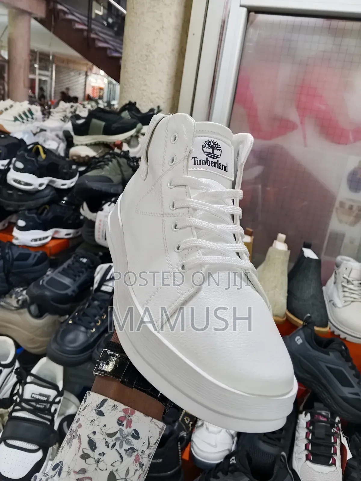 This Is Apair of White, Brown Multicolor Timberland Boots Snickers