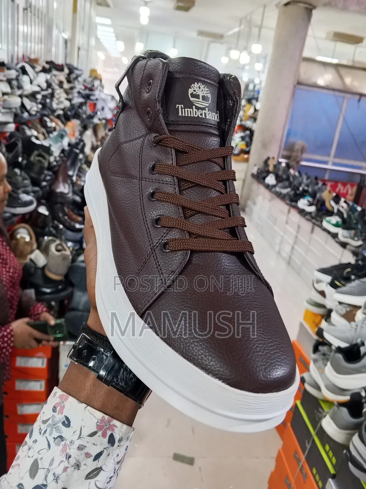 This Is Apair of White, Brown Multicolor Timberland Boots Snickers