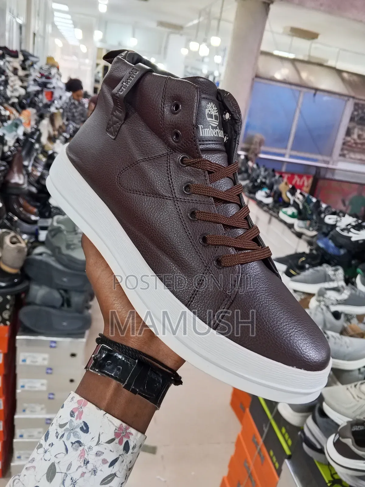 This Is Apair of White, Brown Multicolor Timberland Boots Snickers