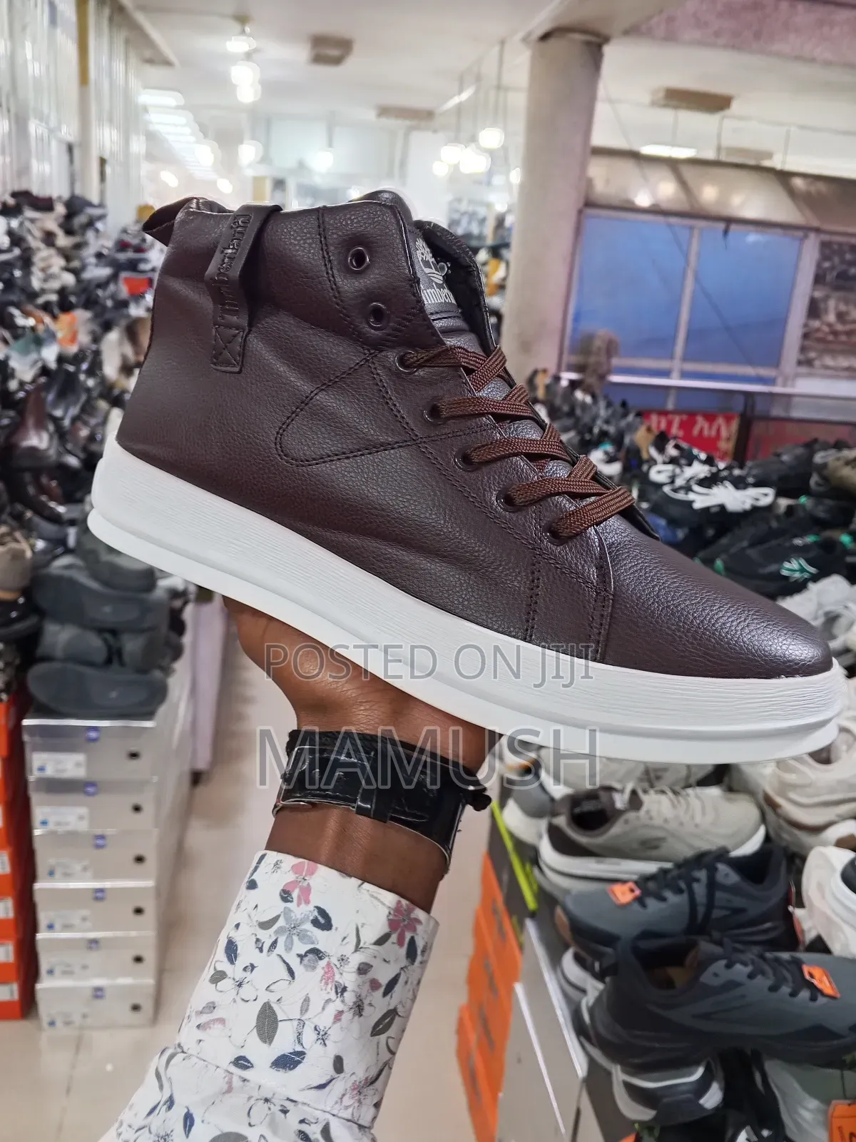 This Is Apair of White, Brown Multicolor Timberland Boots Snickers